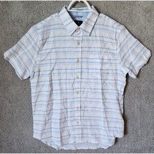 Ben Sherman White & Blue Striped Short Sleeve Button Up Shirt Size L Linen Blend